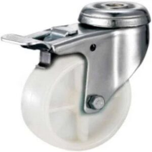 Castor Wheels - Polypropylene - Bolt Hole Swivel - Brake - White - 65mm - TOOC408