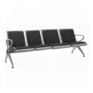 Airport Bench - Indoor Waiting Room Seat - Stainless Steel - Upholstered - Four Seater - Flat Pack - 244 x 67 x 82 cm - PF04A-black