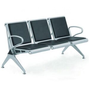 Airport Bench - Indoor Waiting Room Seat - Stainless Steel - Upholstered - Three Seater - Flat Pack - 185 x 67 x 82 cm - PF03A-black
