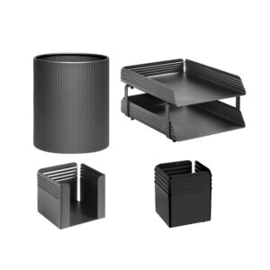 Desk Set - Fluted Steel Range - Metal - Letter Tray - Waste Bin - Pencil Cube and Cup - Colour Options - 513BL