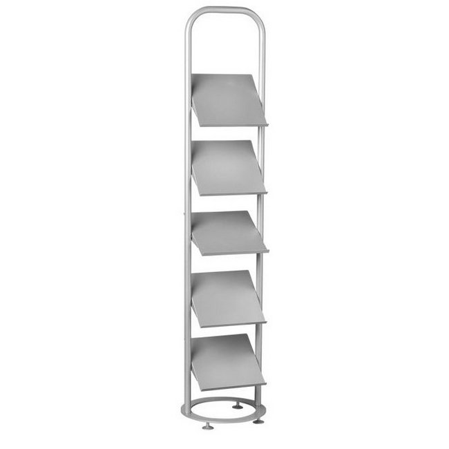 Steel Magazine Holder - Floor Standing - 5 Tilting Shelves - 41 x 41 x 194 cm - Silver - 248SI