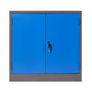 Steel Stationery Cupboard - Metal Storage Cabinet - 2 Shelves - Grey and Blue - 90 x 90 x 45 cm - SC004-greyblue