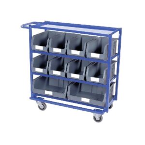 Steel Frame Plastic Container Trolley - Kit - Includes 8 x Size 7 and 2 x Size 8 Grey Bins - 95 x 108 x 35cm