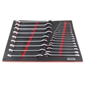 Kennedy Metric Combination Spanner Set - 26 Pieces - with full Width Foam Tool Control Inlay for Tool Chests