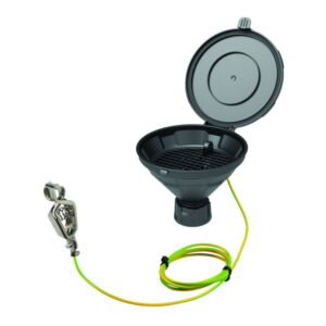 SCAT Funnel with Lid "MARCO" V2.0 GL45 PE-HD Electrostatic Conductive with Removable Sieve and Earthing Cable, Funnel Diameter 140 mm