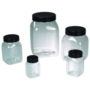 Bürkle Wide Neck Can 50 ml, Square PETG Clear, with Closure