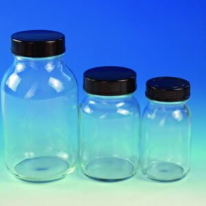 Hecht Wide Neck Bottle 250 ml, GL 55 Thread and Screw Cap, Clear Glass