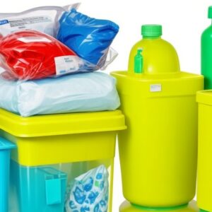 yellow sharps bin with purple lid