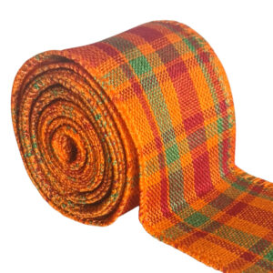 Halloween Ribbon with wired edge – Orange Tartan
